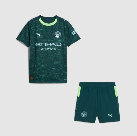 2025-26 Manchester City Fourth Kids Soccer Kits Shirt With Shorts